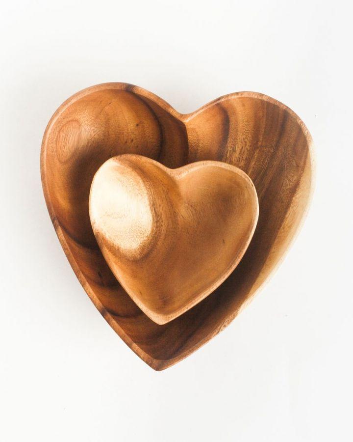 Carved Wooden Heart Serving Bowl | Katel Home