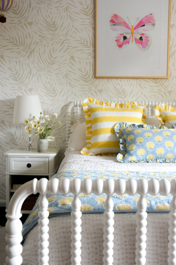 Augusta Yellow Striped Ruffle Pillow | Katel Home