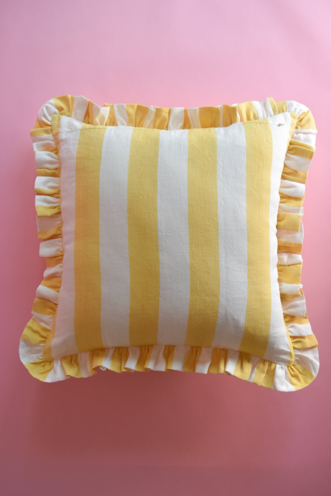 Augusta Yellow Striped Ruffle Pillow | Katel Home