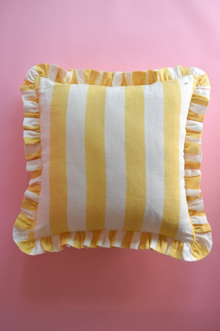 Augusta Yellow Striped Ruffle Pillow | Katel Home