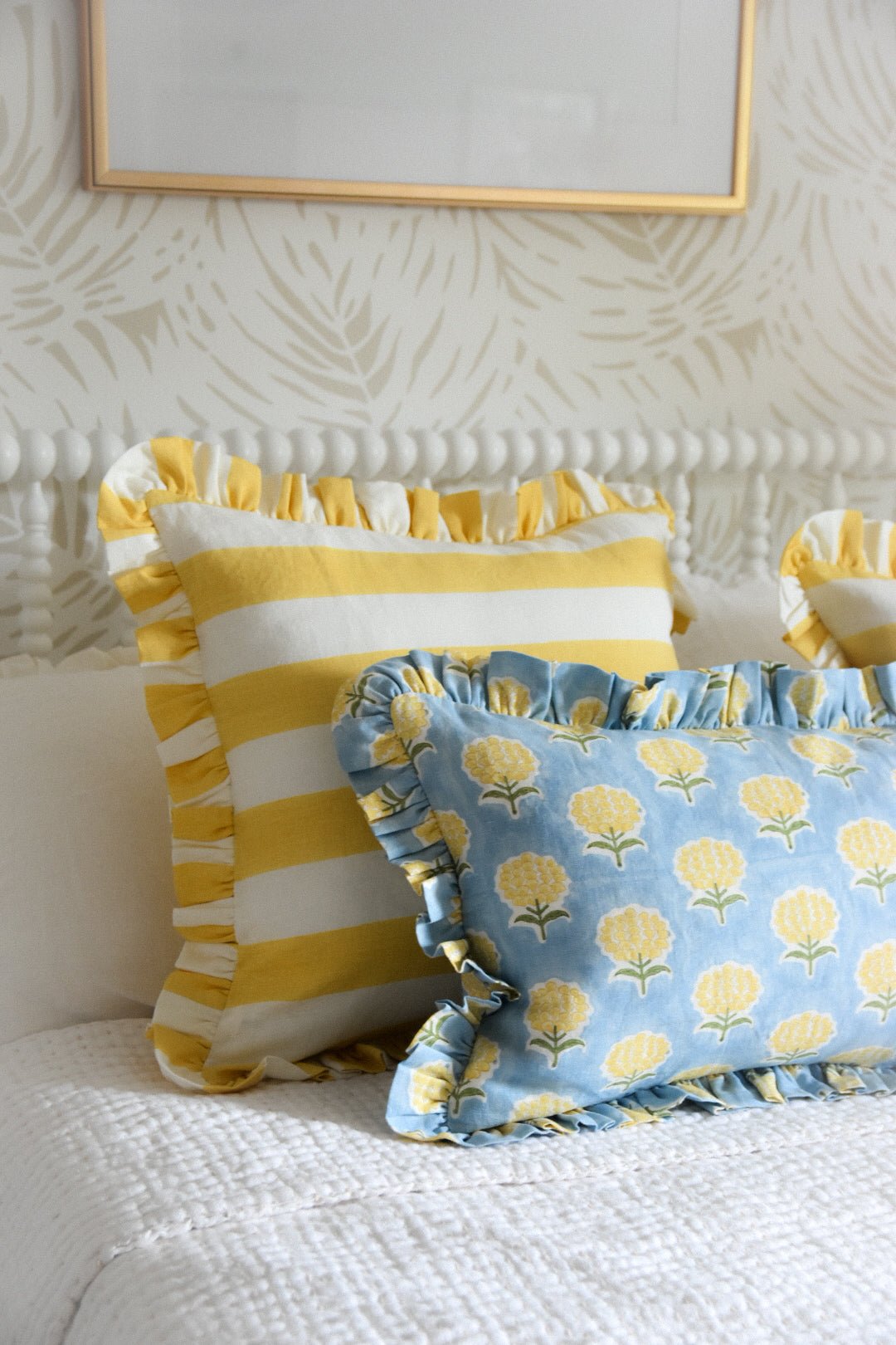 Augusta Yellow Striped Ruffle Pillow | Katel Home