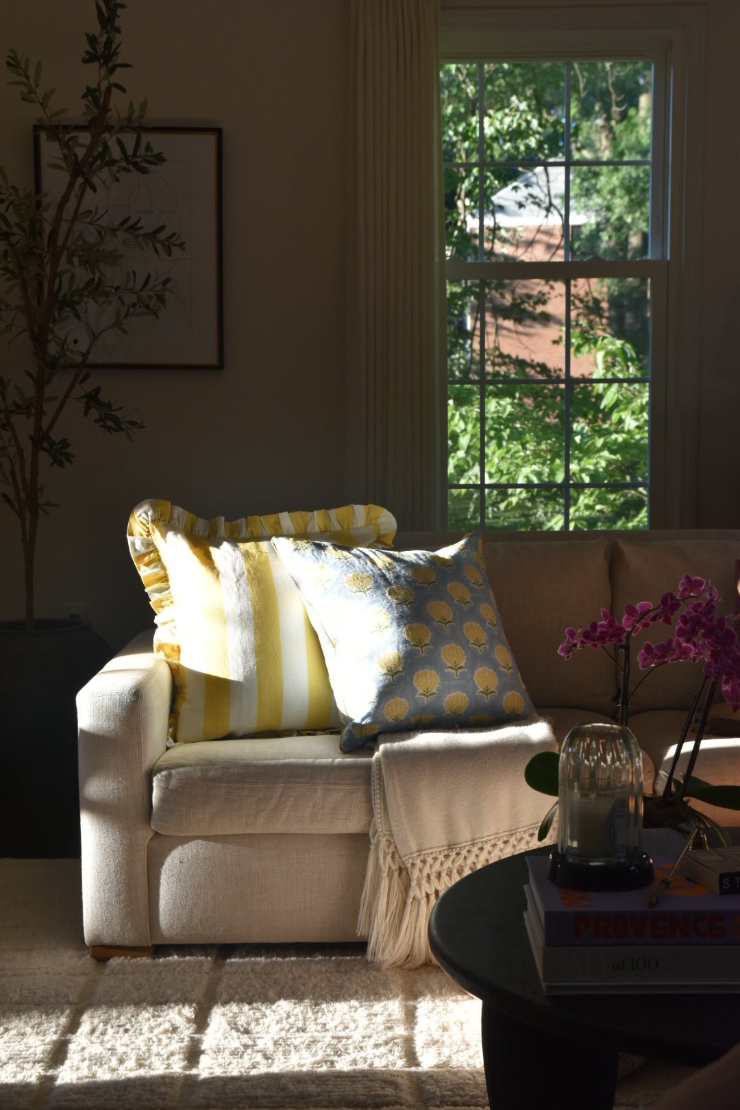 Augusta Yellow Striped Ruffle Pillow | Katel Home