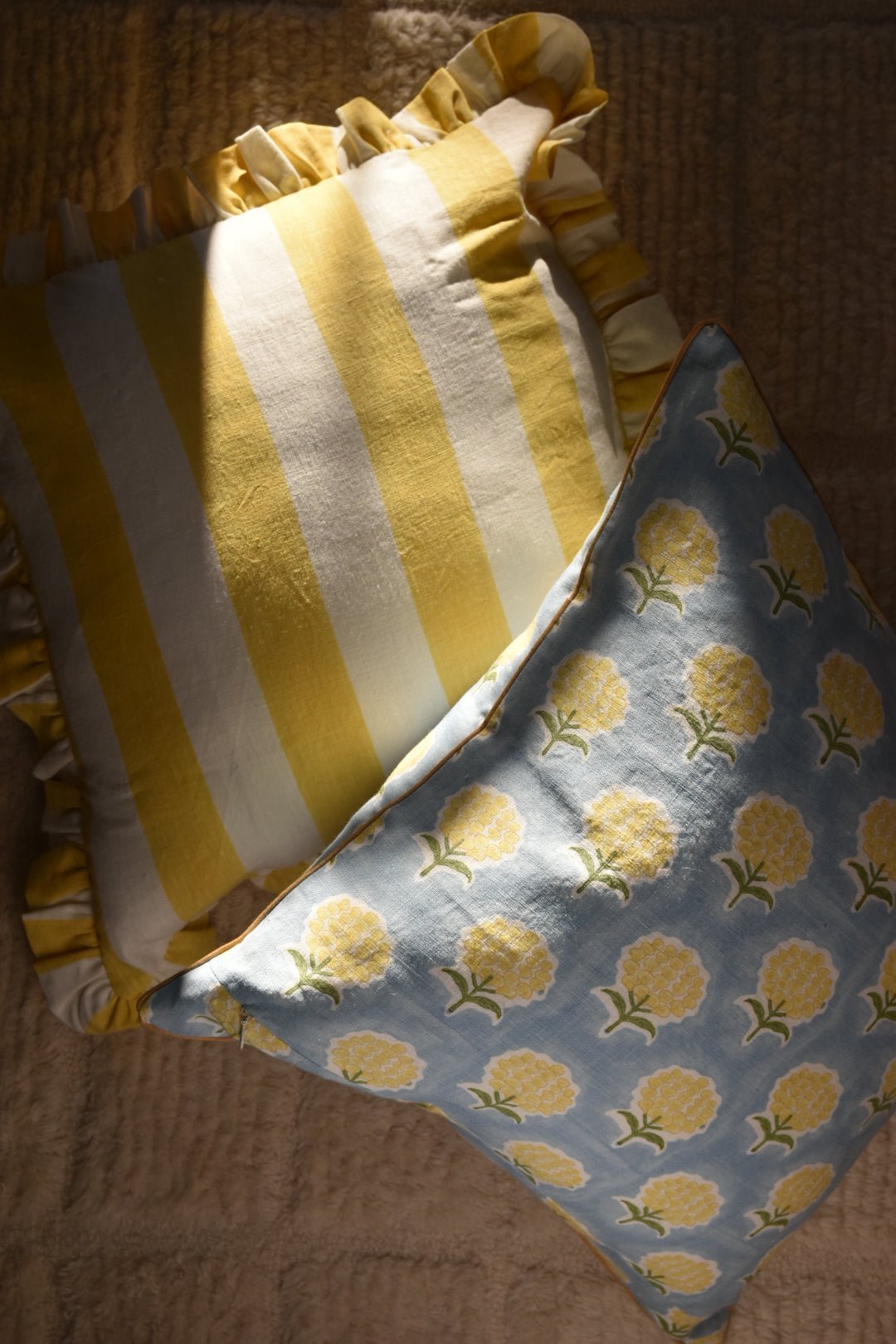 Augusta Yellow Striped Ruffle Pillow | Katel Home