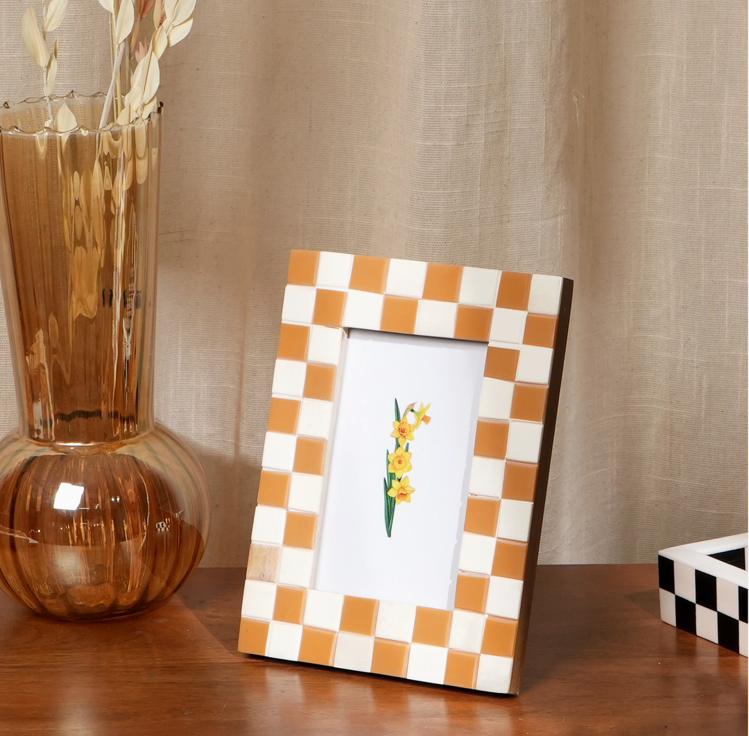 Bone and Resin Checkered Picture Frame (4" x 6") | Katel Home