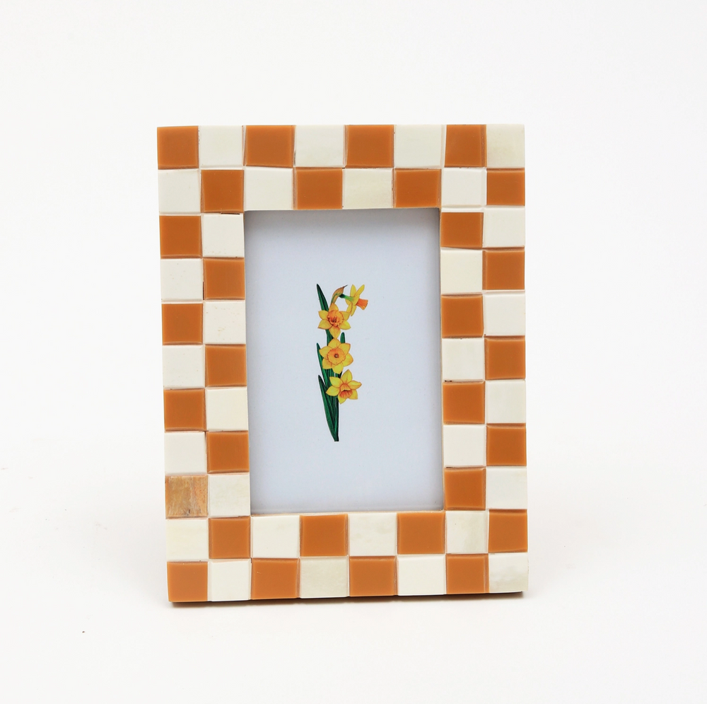 Bone and Resin Checkered Picture Frame (4" x 6") | Katel Home