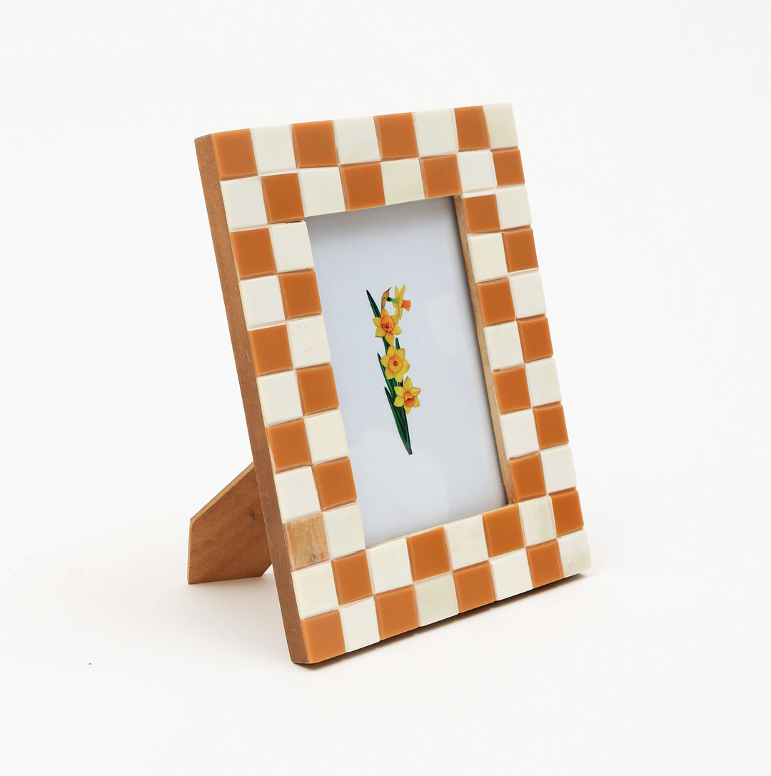 Bone and Resin Checkered Picture Frame (4" x 6") | Katel Home