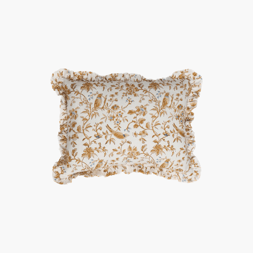 Yellow Block Print Ruffle Pillow | Katel Home