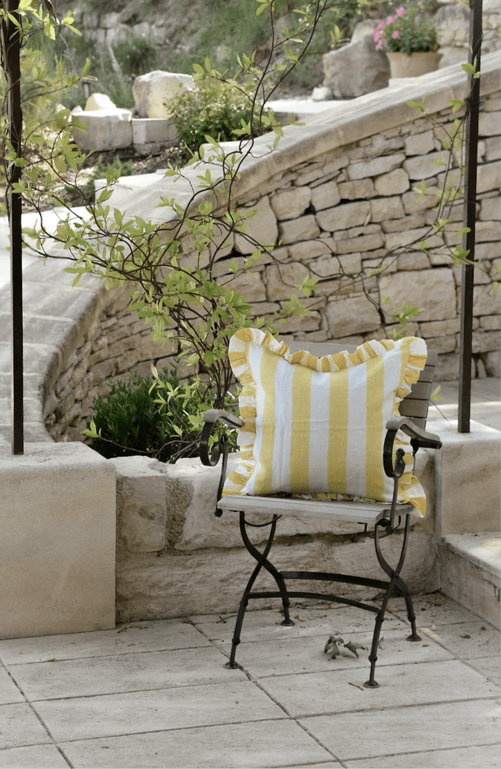 Augusta Yellow Striped Ruffle Pillow | Katel Home