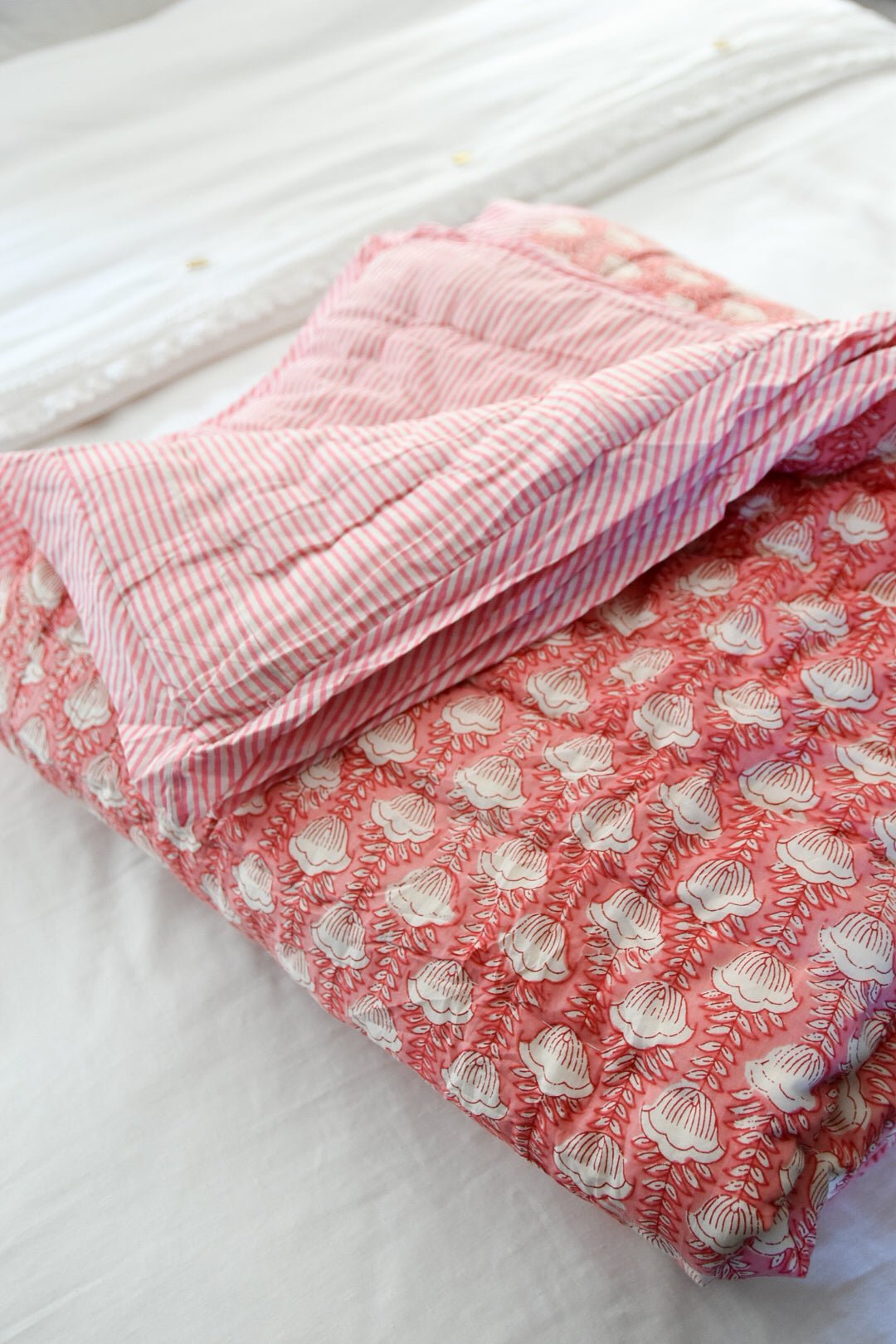 Fuscia Block Print Quilt | Katel Home