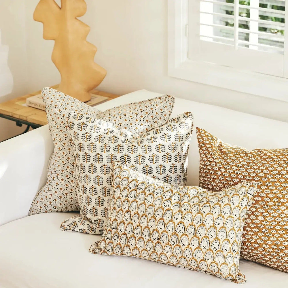 Azores Sahara Linen Block Print Pillow | Katel Home