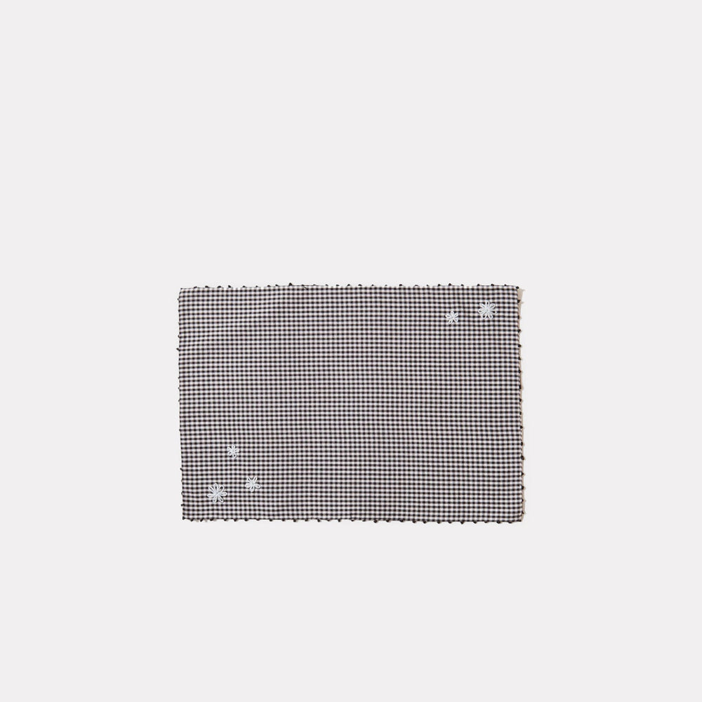 Black Gingham Embroidered Placemats (Set of Two) | Katel Home
