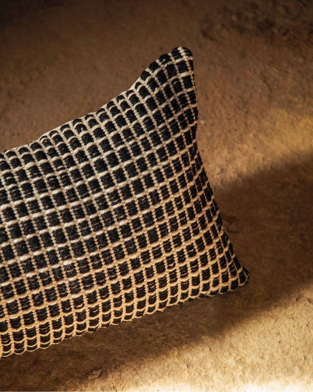 Black Honeycomb Wool Long Lumbar | Katel Home