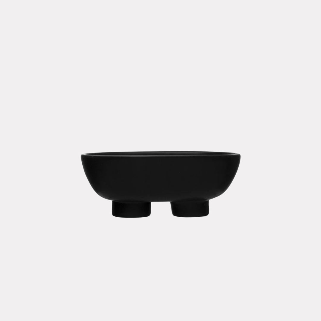 Black Stoneware Footed Bowl | Katel Home