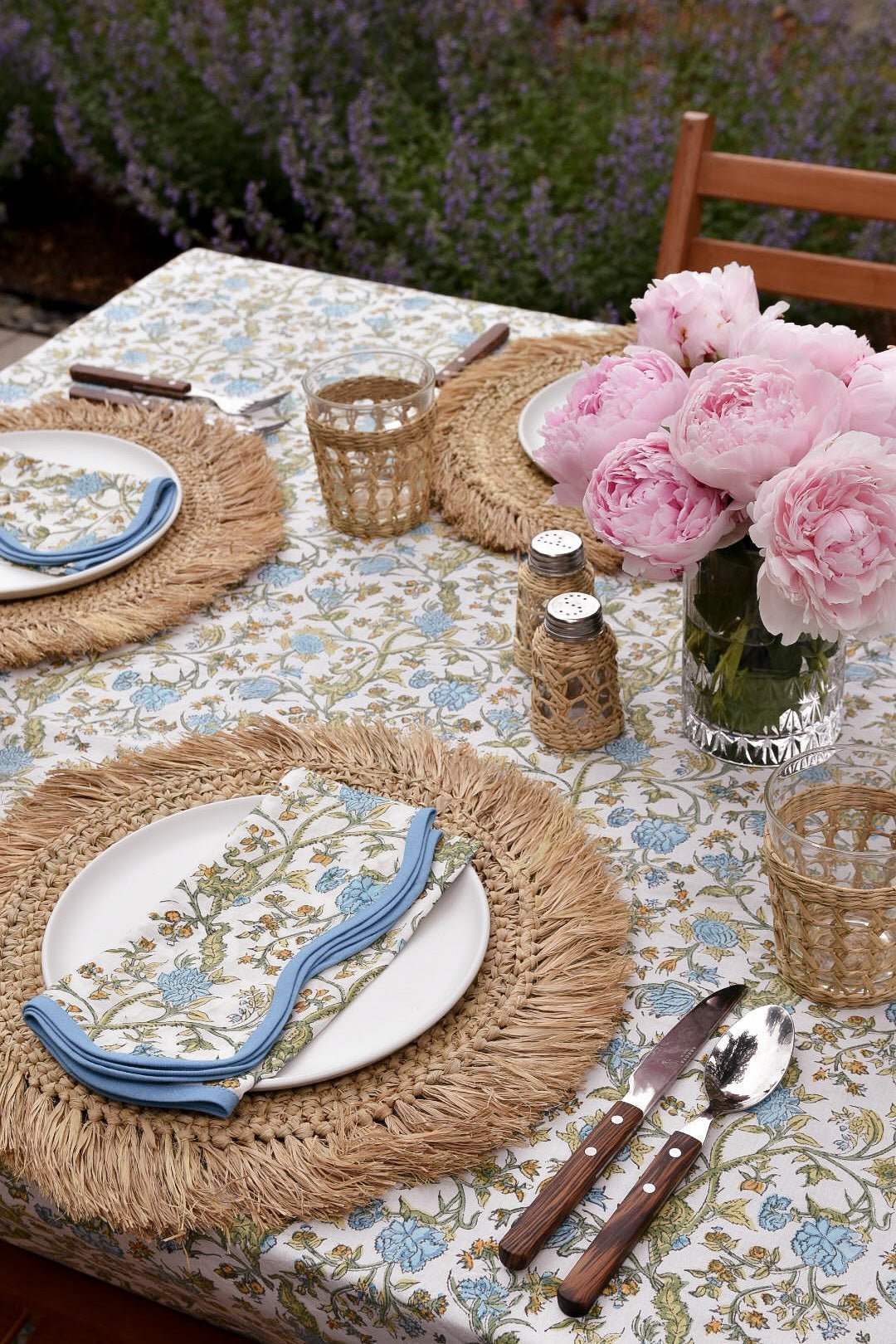 Block Print Tablecloth (Blue and White Floral) | Katel Home