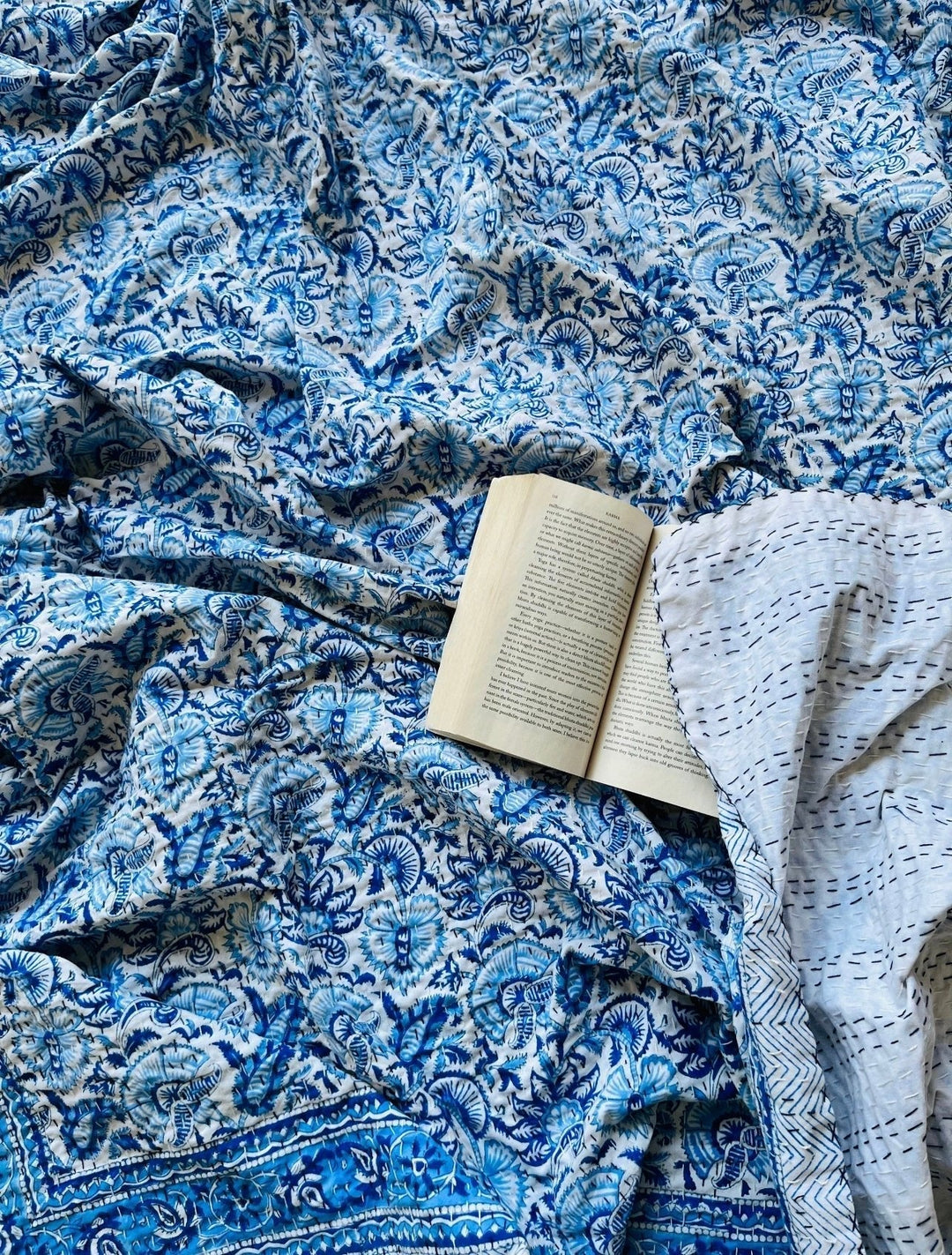 Blue Floral Kantha Quilt | Katel Home