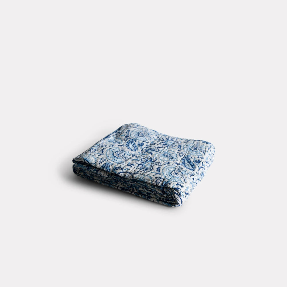 Blue Floral Kantha Quilt | Katel Home