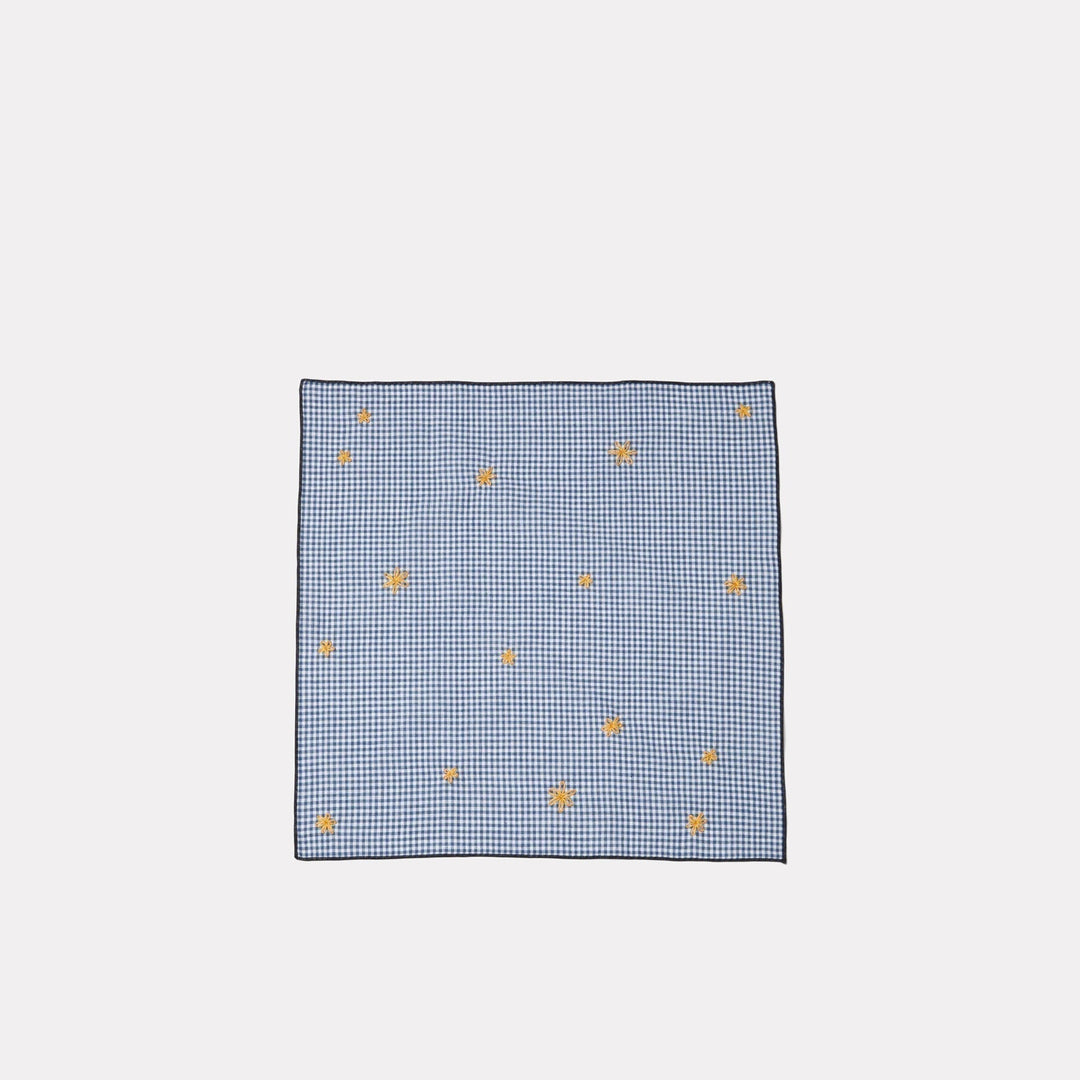 Blue Gingham Embroidered Napkin Set (Set Of Four) | Katel Home