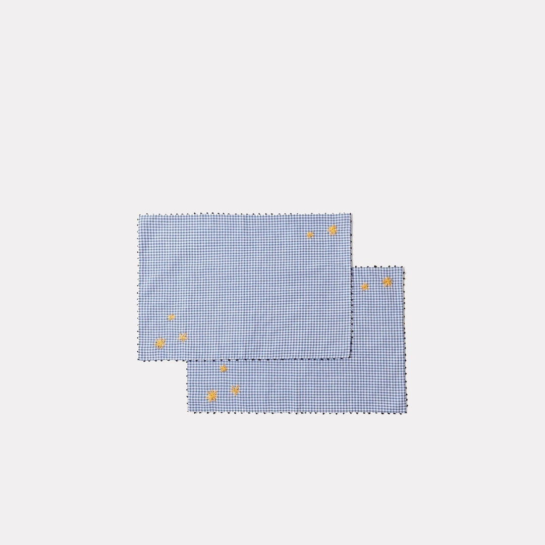 Blue Gingham Embroidered Placemats (Set of Two) | Katel Home