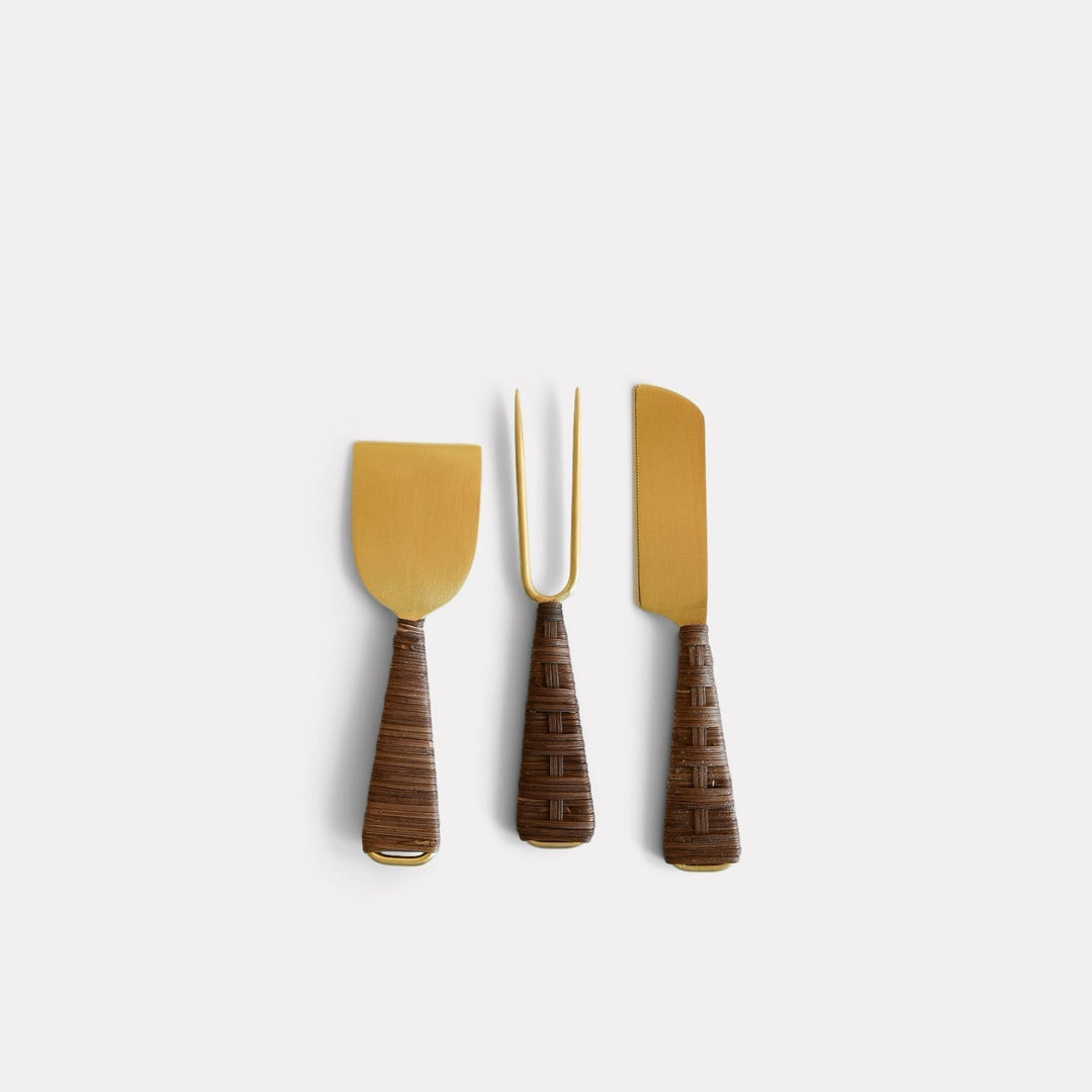 Brass and Rattan Cheese Knives | Katel Home