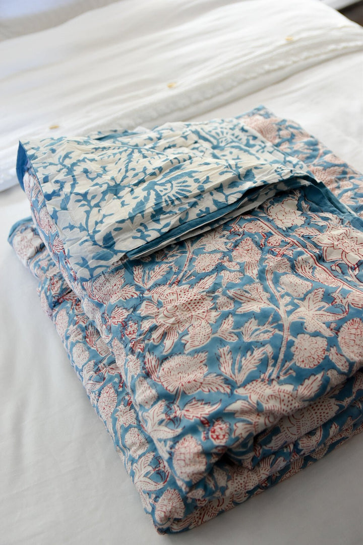 Blue & White Block Print Quilt | Katel Home