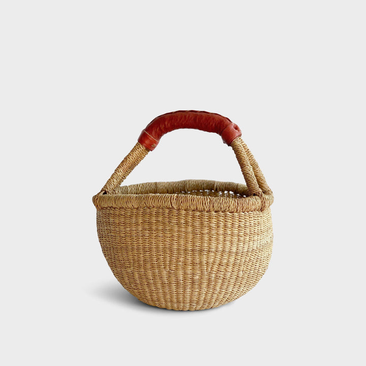 Ghanaian Bolga Basket with Leather Handle (Small or Large) | Katel Home