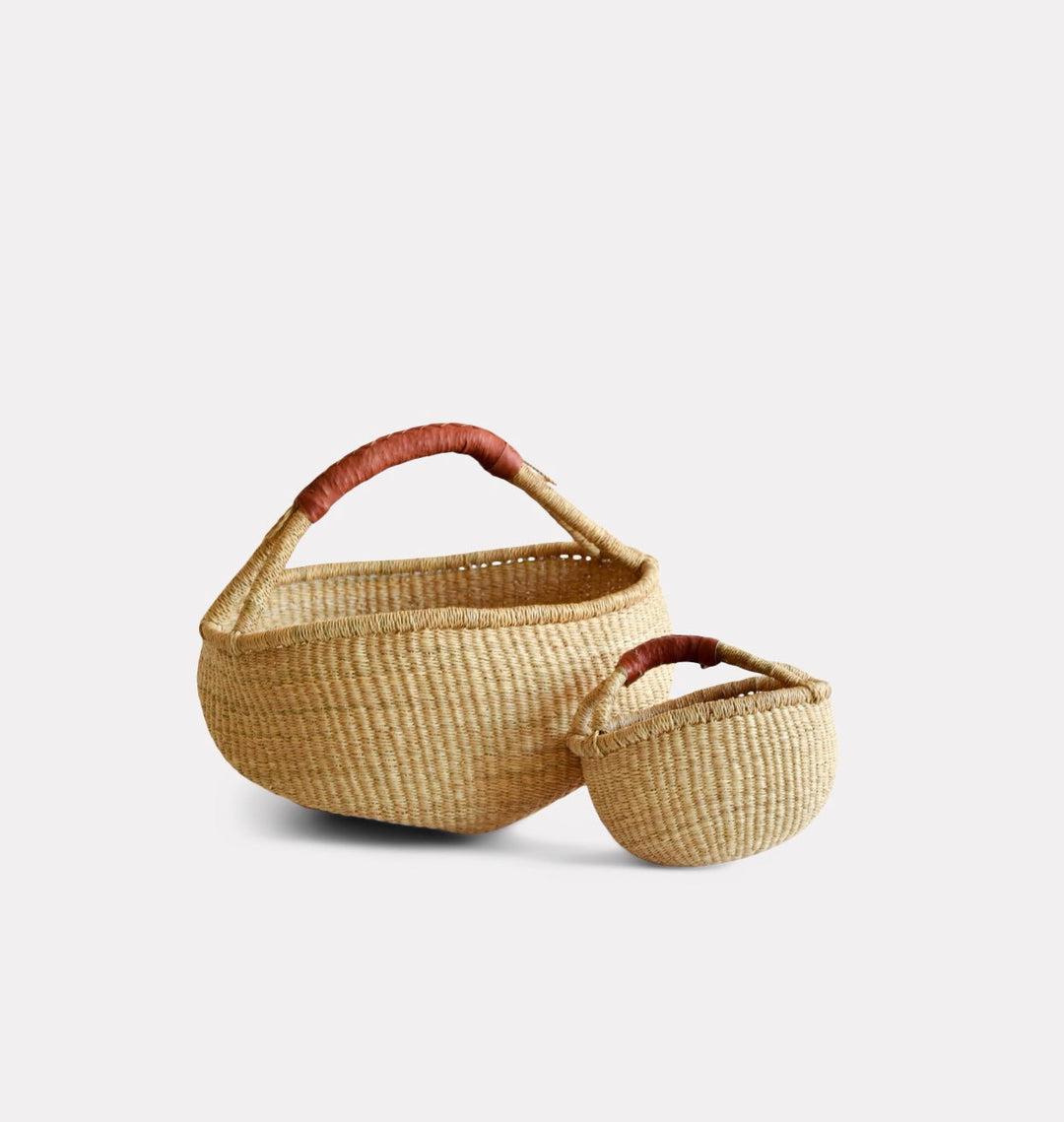 Ghanaian Bolga Basket with Leather Handle (Small or Large) | Katel Home