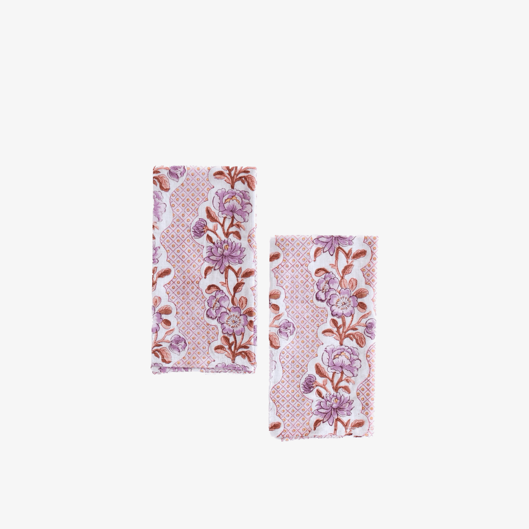 Lavender Block Print Linen Napkins | Katel Home