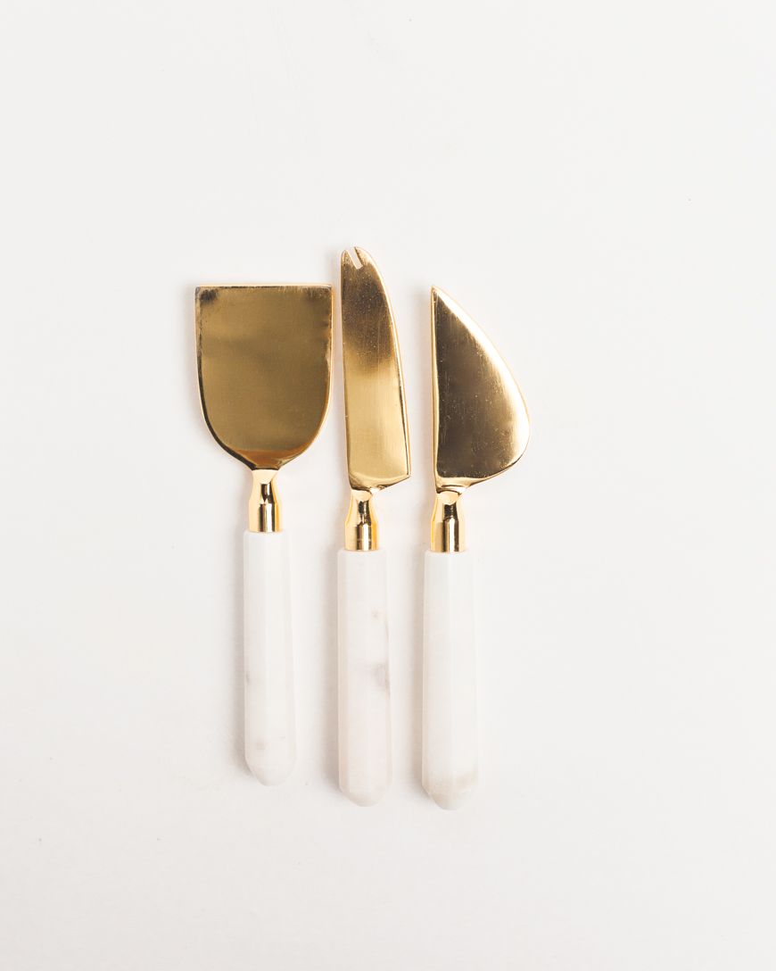 Marble and Brass Cheese Knives | Katel Home