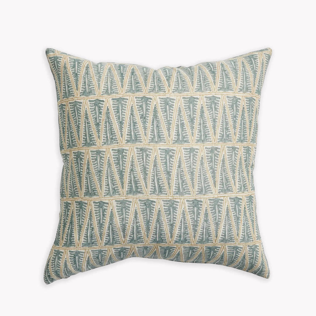 Milos Oak Celadon Linen Block Print Pillow | Katel Home