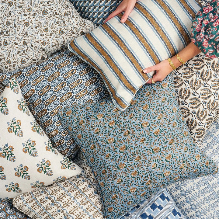 Santorini Linen Block Print Pillow | Katel Home