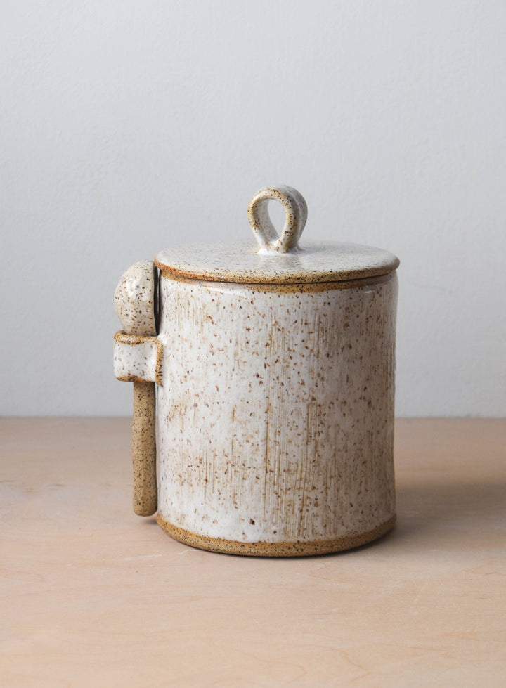 Speckled Ceramic Large Container With Spoon | Katel Home