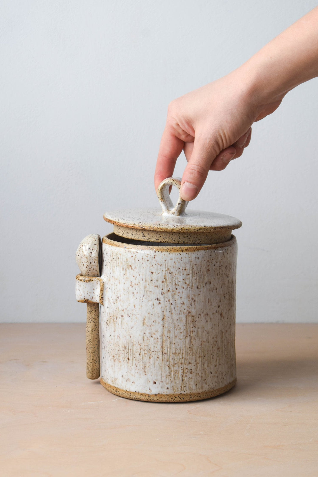Speckled Ceramic Large Container With Spoon | Katel Home