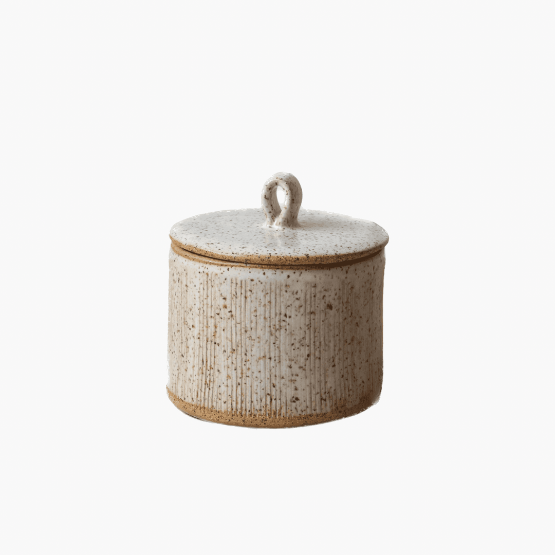 Speckled Ceramic Ribbed Container (Small) | Katel Home