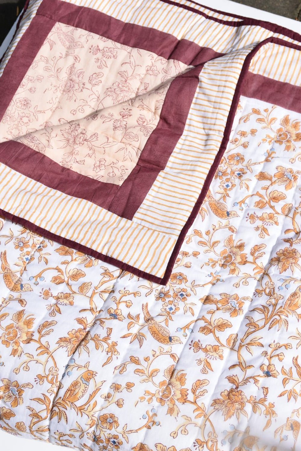 Yellow Peony & Robin Quilt | Katel Home